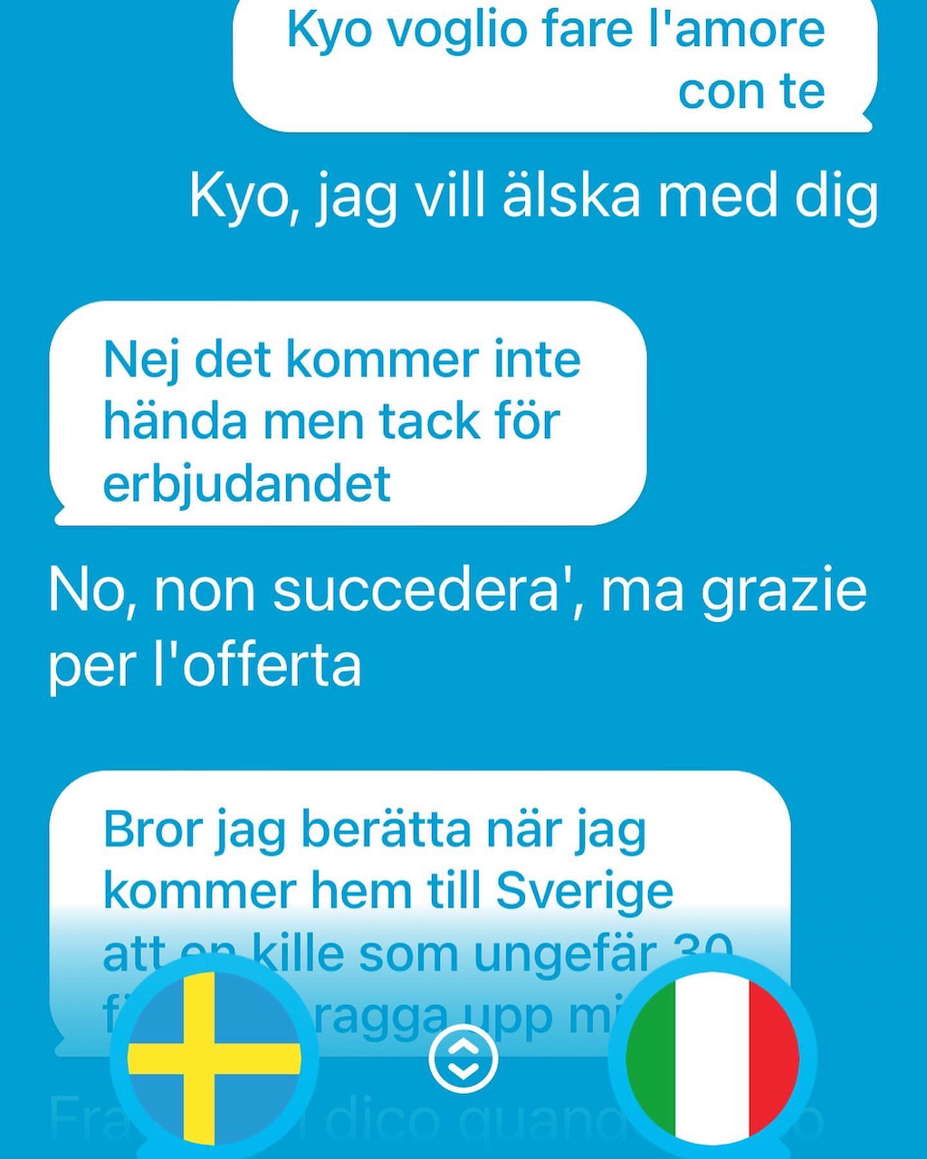 Italiensk översättningsapp översätter ett raggningsförsök