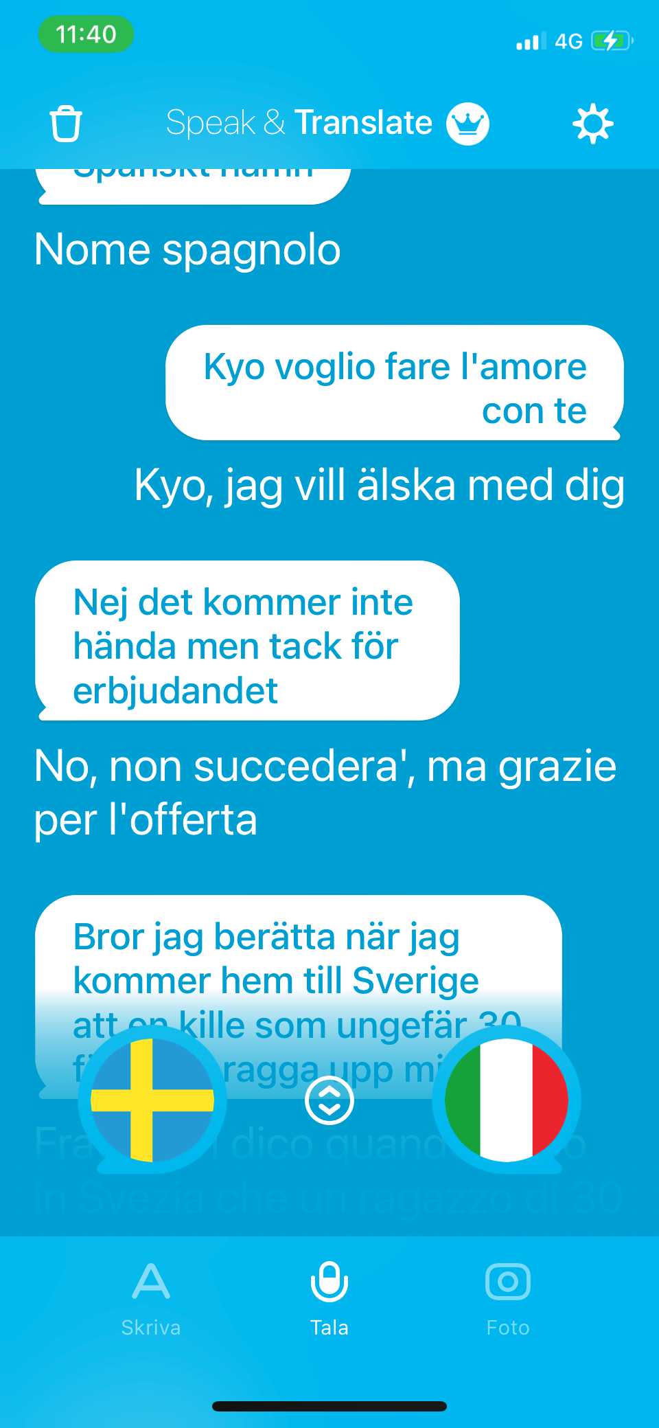 En app som översätter mellan italienska och svenska
