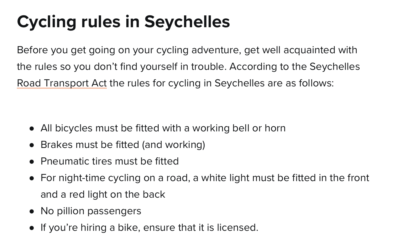 Regler för cykling på Seychellerna