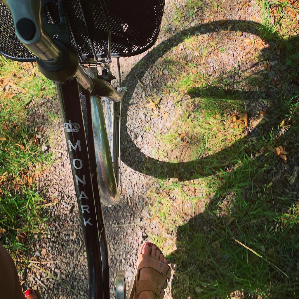 En svart Monark damcykel på en skogsstig på Bornholm i Danmark