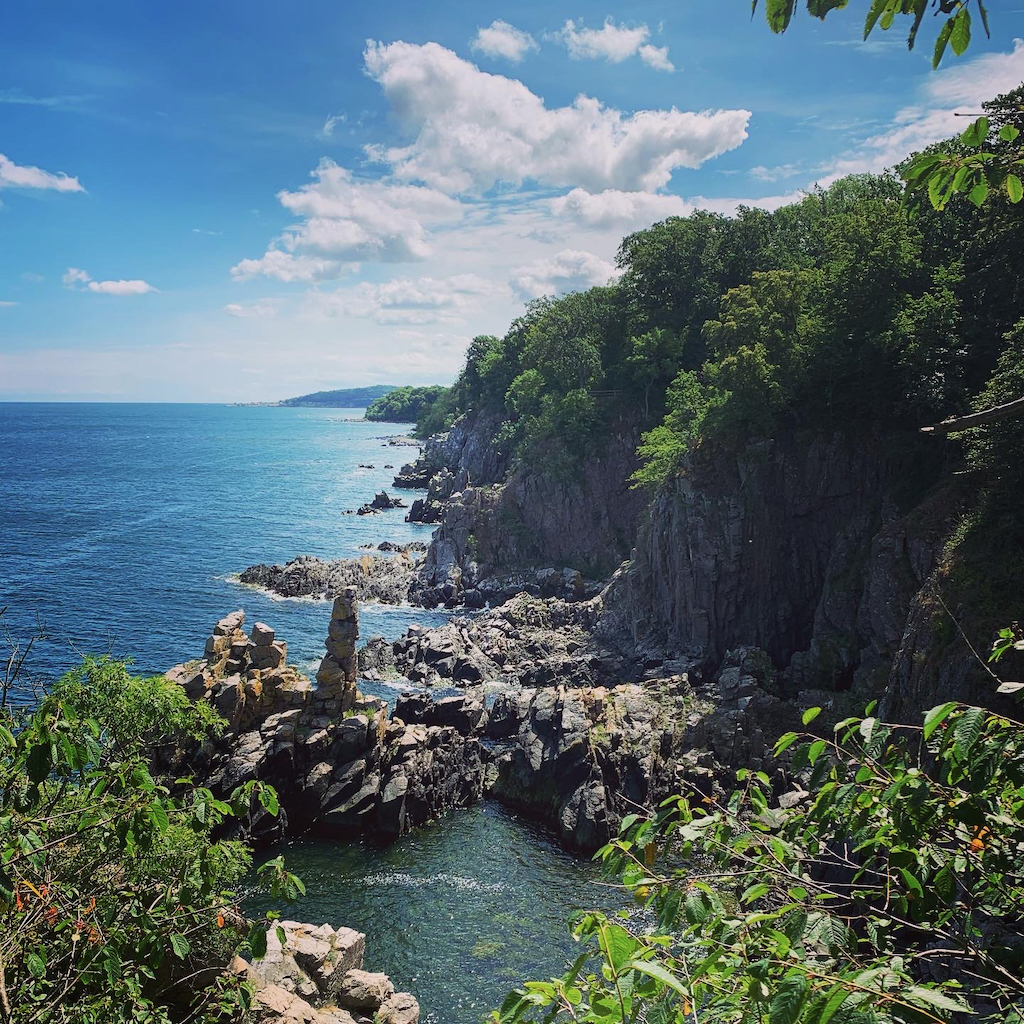 En utsikt över Helligdomsklipperna på Bornholm i Danmark