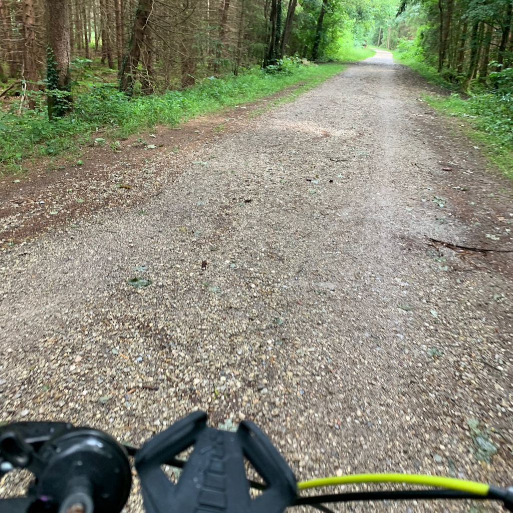 En grusig cykelväg genom skogen utanför Munchen i Tyskland