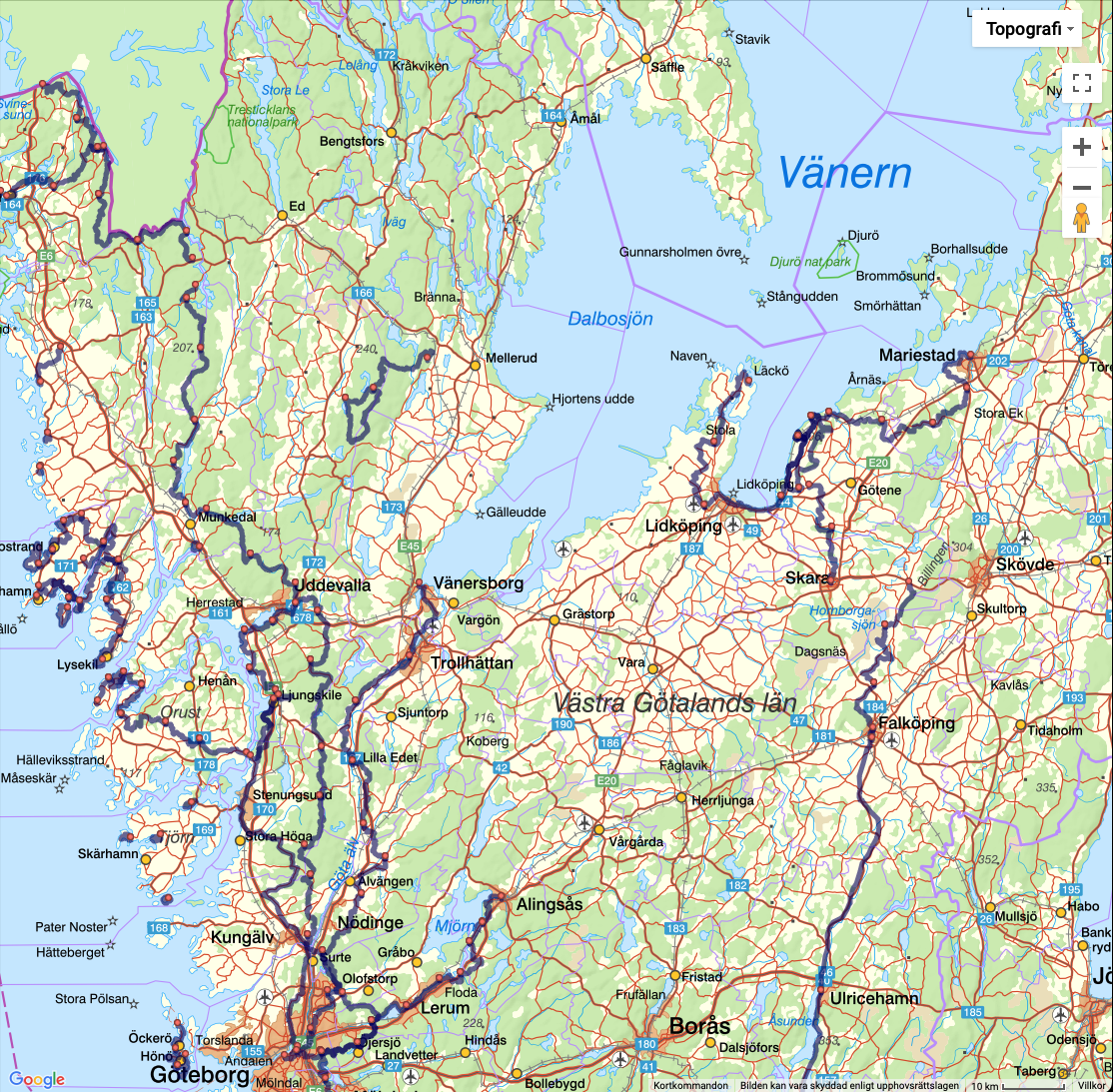 Karta över Kuststiken Bohuslän